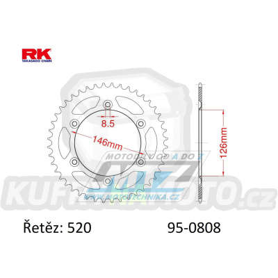 Rozeta ocelová (převodník) 0808-50zubů RK - Kawasaki KLX400 + Suzuki DR250 + DR350 + DRZ250 + DRZ400 + RM100 + RM125 + RM250 + RMX250 + RMZ250 + RMZ450 + RMX450 + TSR125 + TSR200