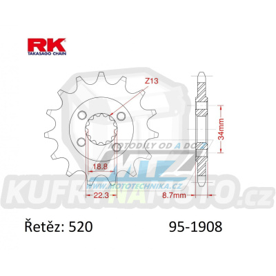 Kolečko řetězové (pastorek) 1908-15zubů RK - KTM 390 Adventure + 390 Duke + 390RC + Husqvarna 401 Svartpilen + 401 Vitpilen