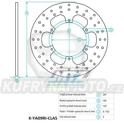 Kotouč brzdový nerezový (267/132/6D) - Yamaha SR125+RD+SR400+XP500+XJ600+SRX600+YX600+XJ650 + FZ750+FZR750+FZX750+XJ750+XV750 Virago + TDM900+XJ900+FZR1000+FZS1000 Fazer+XV1000 Virago+XV1100 Virago + BT1100+XJR1200+XJR1300+XVS1300+MT-01