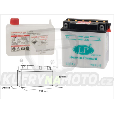 LANDPORT baterie YB9L-B 12V 9AH 137X76X140 (12N9-3B) (s elektrolytem)