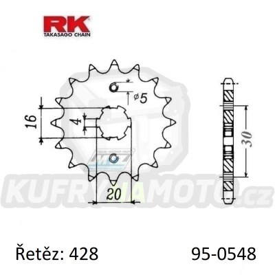 Kolečko řetězové (pastorek) 0548-13zubů RK - Yamaha TTR125 + SR125 + XT125 + YBR125 + YFM125R + Motor Hispania 125