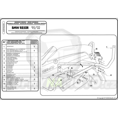 Kit pro montážní sada – nosič kufru Kappa Bmw R 1100 R 1995 – 2001 K1584-K6350