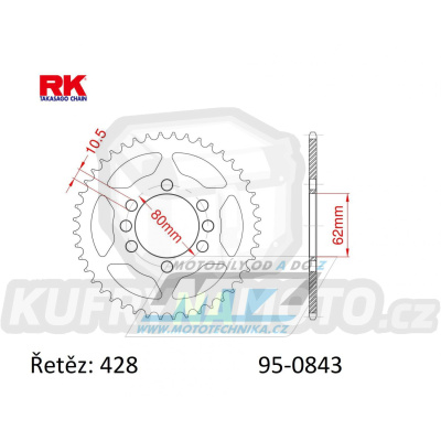 Rozeta ocelová (převodník) 0843-51zubů RK - Yamaha DT80 + DT125 + DT125 Tenere + DT175 + DT200R + RT180 + SR125SE + XTZ125