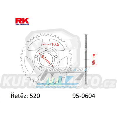 Rozeta ocelová (převodník) 0604-40zubů RK - Honda CRM125 + NSR125RK + NSR125R-R + NSR125R + Gilera 125MX + 125R + 125SP + 125 Crono + 125XR