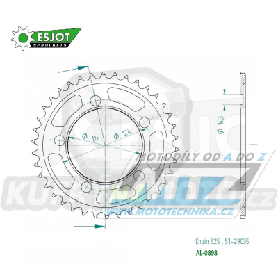 Rozeta řetězová (převodník) Dural 0898-39zubů ESJOT 51-29035-39- KTM 950 LC8 Supermoto + 990 Supermoto + 990 SMR + 990 SMT + 990 Superduke + 1190 RC8 + 1190 RC8 R