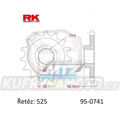 Kolečko řetězové (pastorek) 0741-15zubů RK - Ducati 749 + 796 + 820 + 821 + 846 + 939 + 998 + 999 + 1000 + 1098 + 1099 + 1100 + 1198 + 1200