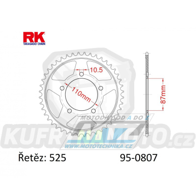 Rozeta ocelová (převodník) 0807-44zubů RK - Suzuki GSF400 Bandit + GSF650 Bandit + GSX650F + GSX-R400 R + SV650 + RF400