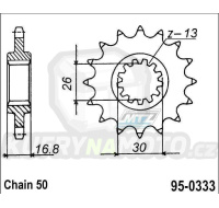 Kolečko řetězové (pastorek) 0333-15zubů MTZ - Honda CB900F Hornet+CB1000R+CBF1000F + CBR900RR+CBR929RR+CBR954RR Fireblade + CBR1000RR Fireblade+VTR1000F Firestorm+VTR1000SP + VFR750F Interceptor+VF750C Magna+VF750F+RVT1000R