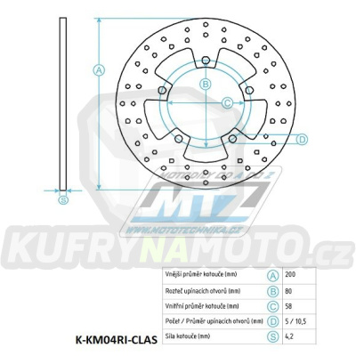 Kotouč brzdový (200/58/5D) - Kymco 125GrandDink / 01-07+150GrandDink / 01-07+200GrandDink / 01-06+250BetWin / 00-06+YUP / 03-06