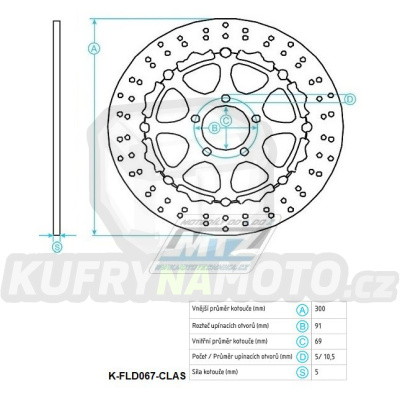 Kotouč brzdový plovovoucí nerezový (300/69/5D) kulatý desing - Suzuki GSXR600 / 04-05+GSXR750 / 04-05+GSXR1000 / 03-04