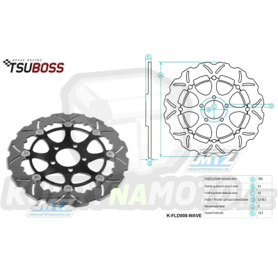 Kotouč brzdový plovovoucí (300/61/5D) - zubatý design - Kawaski ZZR250+ZXR400+ZR550 Zephyr+ZL600 Eliminator + ZX6R+ZZR600+Z750+ZR750Zephyr+ZR7 + W800 + GPZ900R+GTR1000+Z1000+GPZ1100+ZX12R Ninja