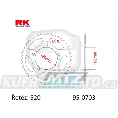 Rozeta ocelová (převodník) 0703-40zubů RK - Aprilia 125RS / 06-12 + 1000RSV R / 04-09 + 1000RSV4 Factory / 09-14 + 1000RSV Mille / 98-03 + 650 Pegaso Strada / 05-09 + 650 Pegaso Trail / 07-09 + BMW 650 Xmoto / 07-08