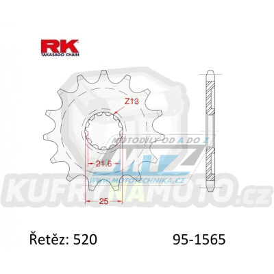 Kolečko řetězové (pastorek) 1565-13zubů RK - Kawasaki KXF450+KX450 / 06-25 + KX450X + KLX450R