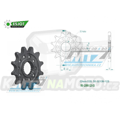 Kolečko řetězové (pastorek) 1590-12zubů ESJOT 50-32109-12S - Yamaha YZ125+YZF250+WRF250 + WR250R+WR250X + Gas-Gas ECF250+ECF300+ECF450