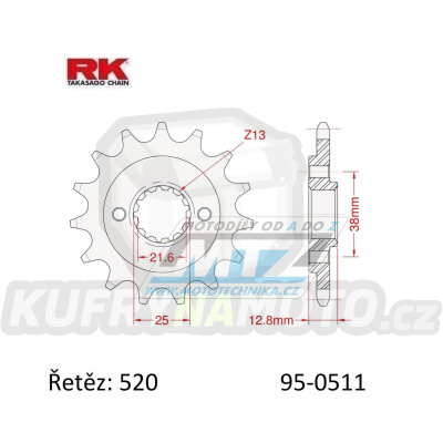 Kolečko řetězové (pastorek) 0511-13zubů RK - Kawasaki KLX650C+KLX650R + KLR650A+KLR650E+KLR650 Tengai