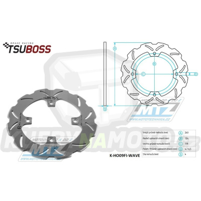 Kotouč brzdový (240/118/4D) - zubatý desing WAVE - Honda CRF230F+CRF230L + MTX+CR+XLR + XR250+XR300+XR400 + XL600R+XR600R