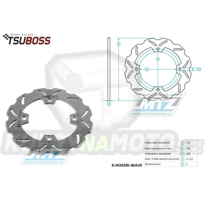 Kotouč brzdový (220/105/4D) - Honda FMX650 / 05-08 + FX650 Vigor / 99-03+NX650 Dominator / 92-02 + SLR650 / 96-99 + XL250S / 88-91