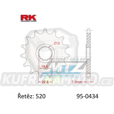 Kolečko řetězové (pastorek) 0434-16zubů RK - Suzuki DR250+DR400+DR500 + GZ250 Marauder + VL250 Intruder + GF250+TU250X+SP370+SP400 + GN250+GN400