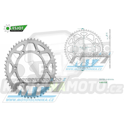 Rozeta řetězová (převodník) Dural 0822-51zubů ESJOT 51-32043-51 - barva stříbrná - Husqvarna CR+WR+TC+TE+WRE+TXC+SM+SMR + Suzuki DR350+DRZ400 + Cagiva WMX + Gas-Gas EC+ECF+XC+Ranger + Beta RR + Sherco SE+SEF + Rieju MR+XC+Ranger