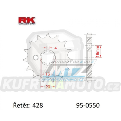 Kolečko řetězové (pastorek) 0550-15zubů RK - Yamaha DT80 LC + 105 Crypton R + T110 Crypton R + 115 Crypton R + 135 Crypton X