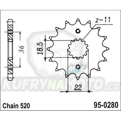 Kolečko řetězové (pastorek) 0280-13zubů MTZ - Honda AX1 + XL250S + XL250M