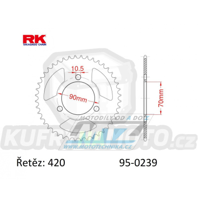 Rozeta ocelová (převodník) 0239-45zubů RK - Honda MTX80+MTX80R / 83-87 + MB80 / 80-83 + MB50 / 79-83 + MBX50F / 84-87 + MT50 / 80-81