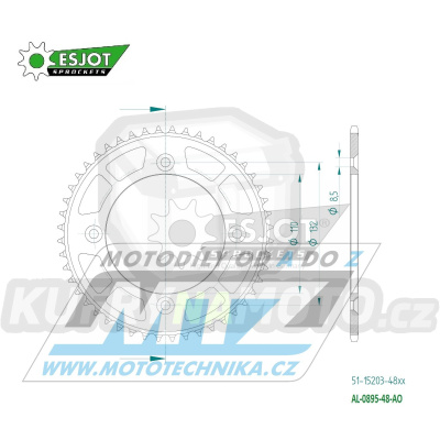 Rozeta řetězová (převodník) Dural 0895-48zubů ESJOT 51-15203-48AO - barva oranžová elox - KTM 85SX / 03-24 + 105SX+XC85+XC105 + Husqvarna TC85 / 14-24 + Gas-Gas MC85