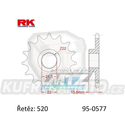 Kolečko řetězové (pastorek) 0577-14zubů RK - MuZ 600+660 + Yamaha SRX400 + TT600R + XT600 + SZR660 + XTZ660