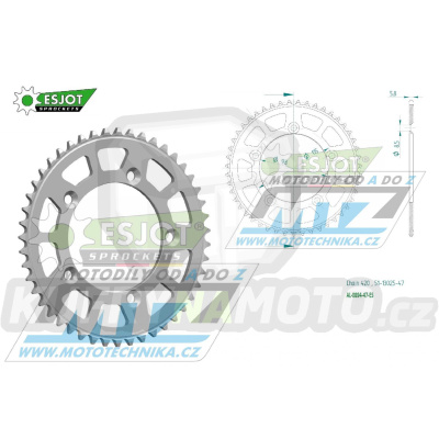 Rozeta řetězová (převodník) Dural 0894-47zubů ESJOT 51-13025-47 - barva stříbrná - KTM 65SX / 02-24 + 60SX / 97-01 + Husqvarna TC65 / 17-24 + Gas-Gas MC65