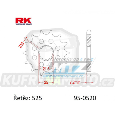 Kolečko řetězové (pastorek) 0520-17zubů RK - Suzuki DL650 V-Strom+DL1000 V-Strom+DL1050 V-Strom+GSF650+SV650 + GSXR600+GSXR750+GSXR1000+GSXS1000 + Yamaha TDM850 + Triumph 675+800+900 + Kawasaki W650+ZR750+ZR7 + Cagiva 650 Raptor+1000 Raptor + Hyosun