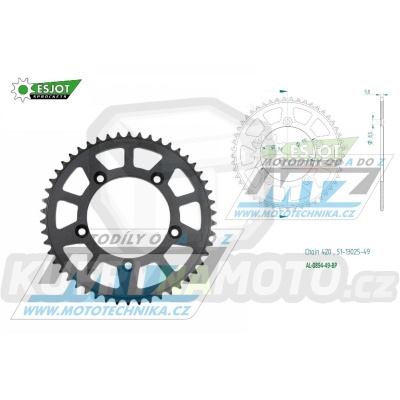 Rozeta řetězová (převodník) Dural 0894-49zubů ESJOT 51-13025-49BP - barva černá elox - KTM 65SX / 02-24 + 60SX / 97-01 + Husqvarna TC65 / 17-24 + Gas-Gas MC65