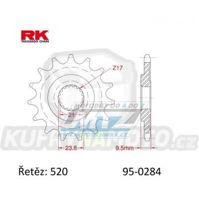 Kolečko řetězové (pastorek) 0284-14zubů RK - Honda CRF250R+CRF450R + CRF450RX+CRF450X + CR250+CR500 + TRX450R+TRX450ER+TRX700XX + CRM250R