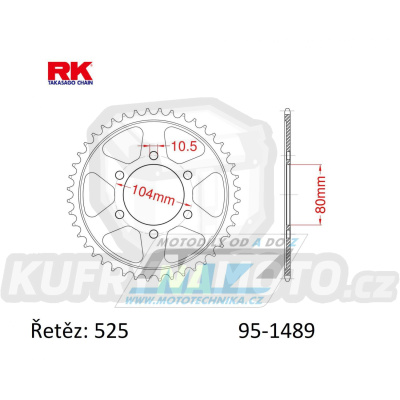 Rozeta ocelová (převodník) 1489-44zubů RK - Kawasaki KLZ1000 Versys + Z900+Z900RS + Z1000+Z1000SX+ZR1000+Z1000H2 + ZX6R Ninja+ZX7R Ninja+ZX9R Ninja+ZX10R Ninja + ZX1000 Ninja + ZZR600+ZX600