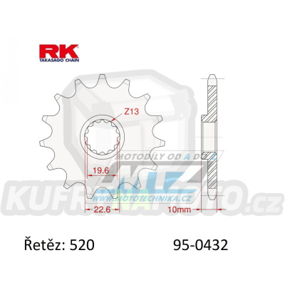 Kolečko řetězové (pastorek) 0432-12zubů RK - Suzuki RM250+RMX250 + DRZ400+DRZ400SM + DR250+DR350+DR200+DRZ250 + TS250+SP200+RGV250 + LT250R Quadracer + Kawasaki KLX400 + Beta 350 Jonathan+400 Alp + AJP PR5+SPR250