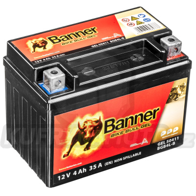 baterie gelová 12V, YB4L-B, 4Ah, 40A, BANNER Bike Bull GEL 120x70x92