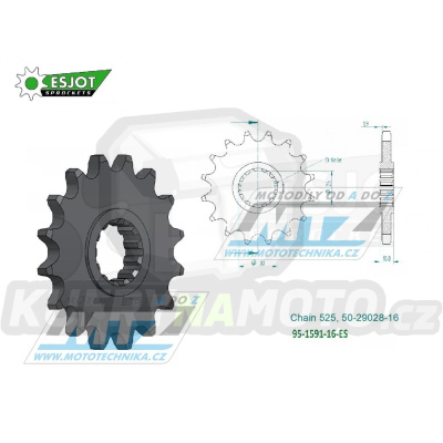 Kolečko řetězové (pastorek) 1591-16zubů ESJOT 50-29028-16 - Yamaha XTZ690 Tenere+700 Tenere + FZ07+FZ8+FZ09+FJ09 + MT07+MT09+MT10 + XSR700+XSR900 + 900 Tracer + 900 Nikken+TDM900+YZF-R1