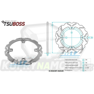 Kotouč brzdový (256/144/4D) zubatý desing WAVE - Honda NX650 Dominator / 88-00 + XL650V Transalp / 00-07+XL700V Transalp + XR650L+CB450S