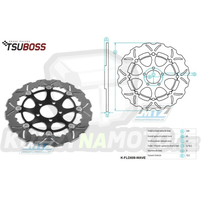 Kotouč brzdový plovovoucí (320/61/5D) - zubatý design - Kawasaki ZXR750 / 93-95+ZX7R Ninja / 96-03+ZX7RR Ninja / 96-03+ZX9R Ninja / 94-97+ZX9R Ninja / 02-03+ZZR1100 / 93-99+ZX12RNinja1200 / 00-03+ZZR1200 / 02-05+VN1500 / 02-03+VN1600 / 04-07