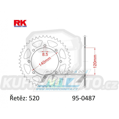 Rozeta ocelová (převodník) 0487-37zubů RK - Kawasaki W800 + BJ Estrella 250 + KLE250 + KLR650 + KLE500 + KLR500 + KLX650 + KLX650R