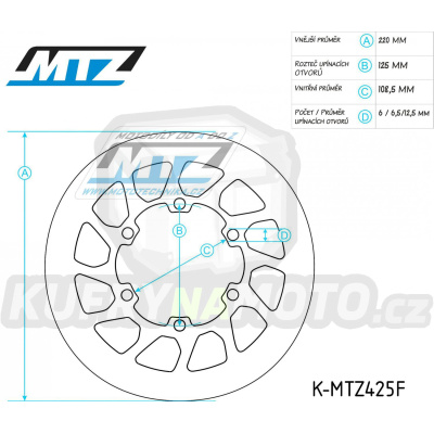 Kotouč brzdový  (220/108/6D) - kulatý design - Beta MX50+RX50 + Rieju Drac50+MRX50+RR50+SMX50+RJ125+RR125+RS125 + Suzuki DR50BIG