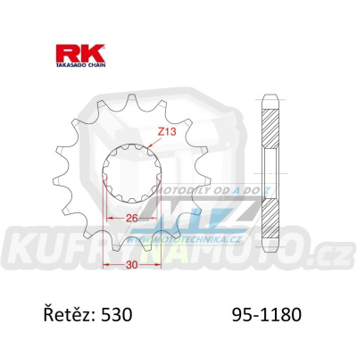 Kolečko řetězové (pastorek) 1180-17zubů RK - Triumph 750 + T509 + 900 + 955 + 955i + 1000 + 1050 + 1200