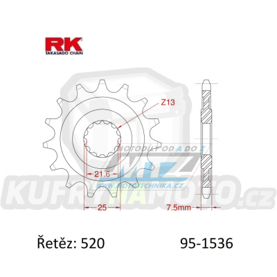 Kolečko řetězové (pastorek) 1536-15zubů RK - Kawasaki KSF450+KXF450 + ZX6R Ninja