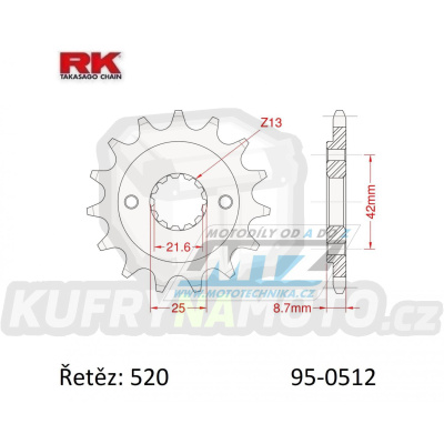 Kolečko řetězové (pastorek) 0512-16zubů RK - Kawasaki BJ Estrella 250 + GPZ400 + ZX400 + EN500 Vulcan + EN500 Vulcan 500 Ltd + GPZ500S + KLE500 + ZR550 Zephyr + ER500 + Suzuki RG400EW + SV400 + Yamaha YZF600R