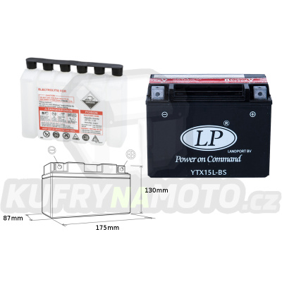 LANDPORT baterie YTX15L-BS 12V 12AH 175X87X130 bezúdržbový (elektrolyt přibalen)