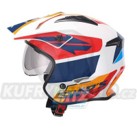 Přilba na skútr SWAPS Jet Helm S769 Trooper s kšiltem a sluneční clonou - WhiteRedBlue - velikost M