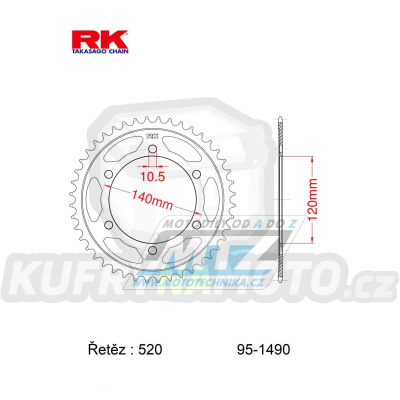 Rozeta ocelová (převodník) 1490-42zubů RK - Kawasaki EN500 Vulcan + W800 + W800 Special Edition + ZX4 + ZR400 Xanthus + ZX6R + Suzuki GSXR750 SRAD + GSX-R750 Fuel Injection + Honda NSR250RR