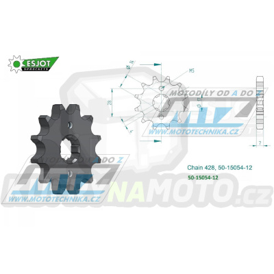 Kolečko řetězové (pastorek) 15054-12zubů ESJOT 50-15054-12  - Kawasaki KLX125 / 10-14 + Suzuki FL125 / 07-09 + Benelli TNT125 / 17-21 + Mash 50 Fifty / 16