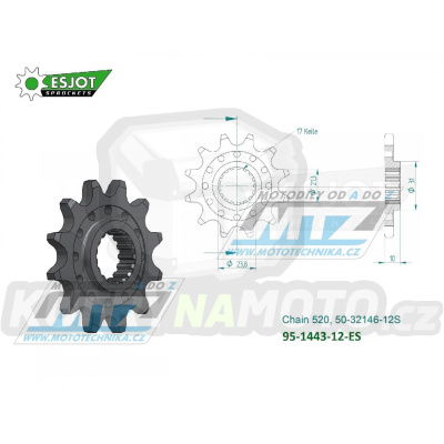 Kolečko řetězové (pastorek) 1443-12zubů ESJOT 50-32146-12S - Suzuki RMZ450 / 13-23