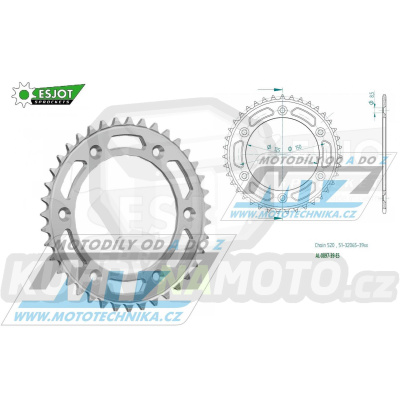 Rozeta řetězová (převodník) Dural 0897-39zubů ESJOT 51-32065-39 - barva stříbrná - KTM 125SX+ 250SXF+360EXC+400EXCF+300XC+450XCF+440MX+790 Adventure+620 EGS+690 Duke+125LC2 +350LC4+525SMR+690SMC + Husaberg TE250+FC350+FE450+FS450+ FX450 + Husqvarna F