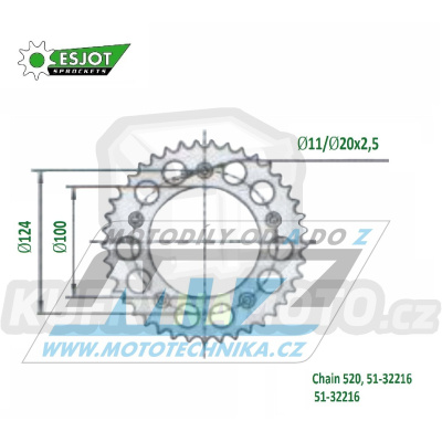 Rozeta řetězová (převodník) Dural 32216-40zubů ESJOT 51-32216-40 - Ducati 999 S AMA Chain 520 / 02-07